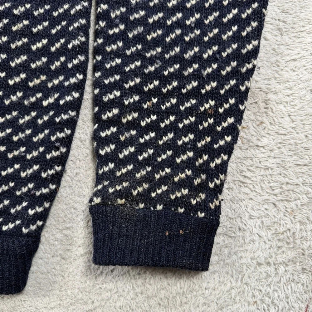 Vintage LL Bean Sweater Mens Medium Navy Birdseye Wool Fisherman Knit Pullover